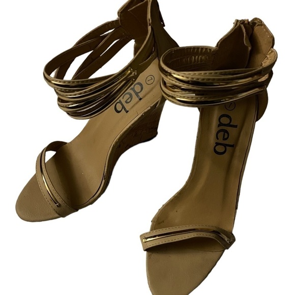 Deb Gold Wedge & Ankle Bangle Heels - Picture 1 of 7